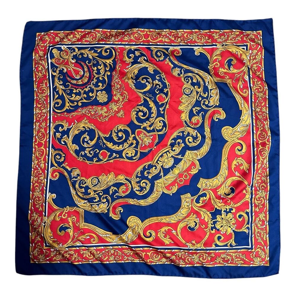 Vintage Made in Italy Baroque Navy Red and Gold Scarf 30" Square